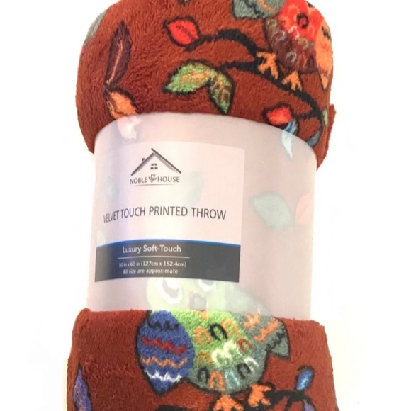 Autumn Fall Rustic Orange Owls Colorful Leaves Branch Velvet Touch Throw Blanket - Picture 3 of 3